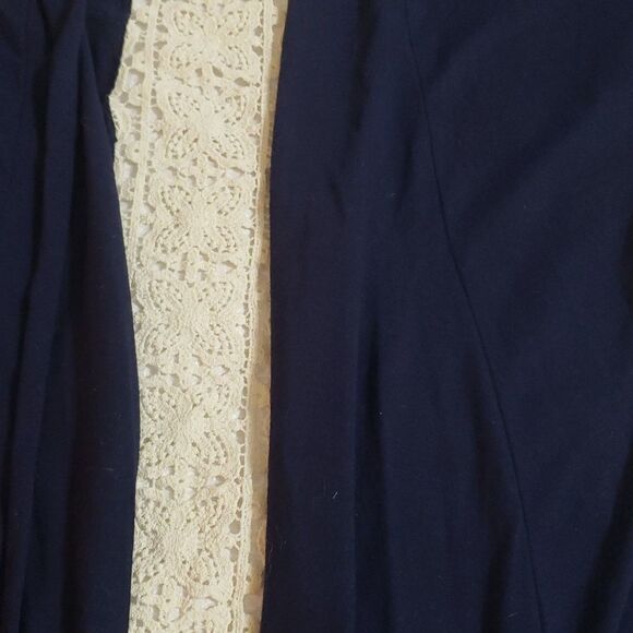 Vanity. Adorable Blue Jersey & Cream Lace Back Inset Cardigan. Size L. - Picture 2 of 9